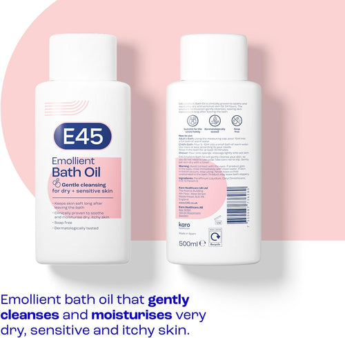Bath Oil 500 Ml –  Bath Oil Emollient to Moisturise & Hydrate Dry Skin – Gently Cleanses for Soft Skin – Soap Free & Perfume Free Emollient Bath & Shower Oil Body Wash - Dermatologically Tested